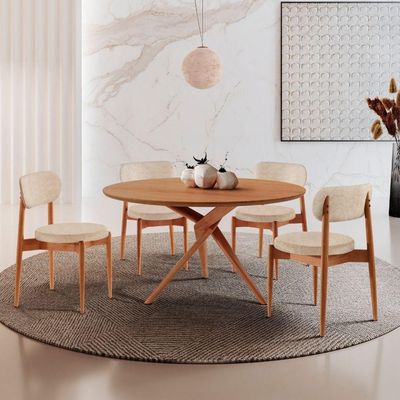 Sala De Jantar Mesa Ballare 120cm Tampo Redondo 4 Cadeiras Milano/imbuia Nat/cinam. Imbuia