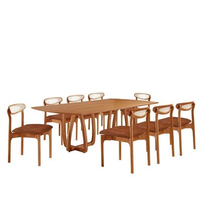 Sala De Jantar Mesa Flora 240cm Tampo Laminado 8 Cad Noronha Star Puce/imbuia Nat/cinam. Imbuia