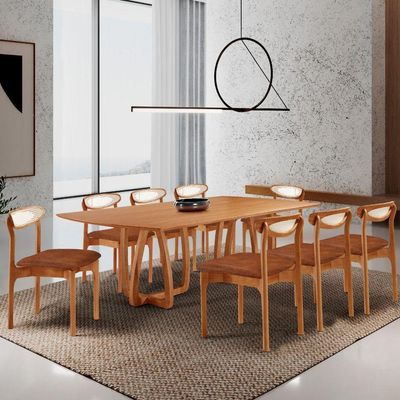 Sala De Jantar Mesa Flora 240cm Tampo Laminado 8 Cad Noronha Star Puce/imbuia Nat/cinam. Imbuia