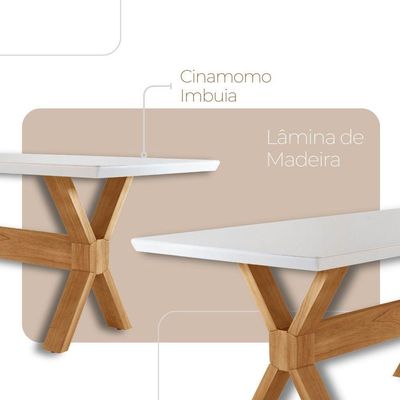 Mesa Para Sala De Jantar Star 180cm Tampo Canto Moeda Vidro Cinamomo Imbua/ Laqueado Off