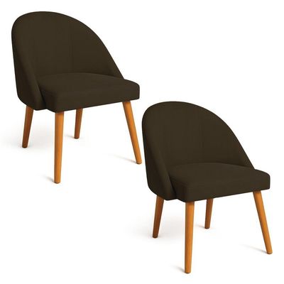 Kit 02 Cadeiras Poltrona De Jantar Luna Suede Marrom Pés Palito Castanho - Pallazio