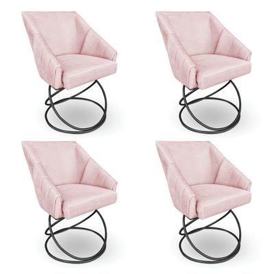 Kit 4 Poltronas Luxo Alana Suede Base Luxo Preto - Pallazio Cor Rosa Bebê