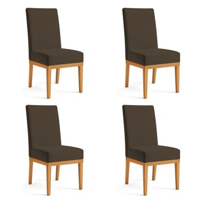 Kit 4 Cadeiras De Jantar Brisa Veludo Base De Madeira - Pallazio Cor Marrom