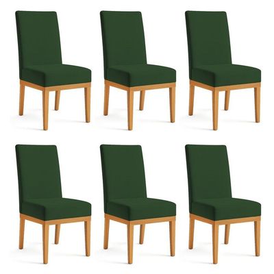 Kit 6 Cadeiras De Jantar Brisa Veludo Base De Madeira - Pallazio Cor Verde