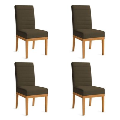 Kit 4 Cadeiras De Jantar Solana Linho Marrom Café Base De Madeira - Pallazio