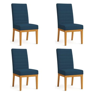 Kit 4 Cadeiras De Jantar Solana Suede Azul Marinho Base De Madeira - Pallazio