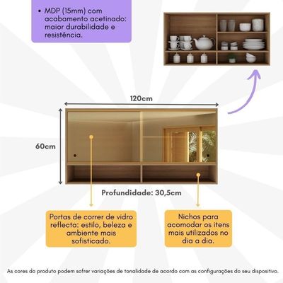Armário Aéreo 120cm c/ Portas Vidro Paris Multimóveis