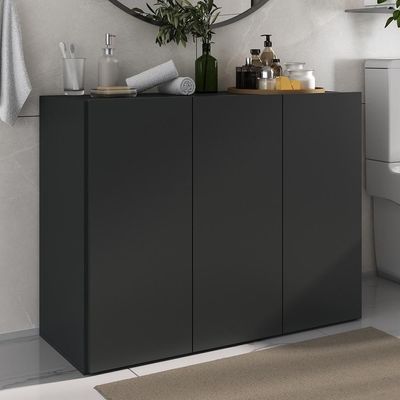 Balcão Multiuso Organizador Para Banheiro 3 Portas 90cm Multimóveis Mp5039 Preto Preto
