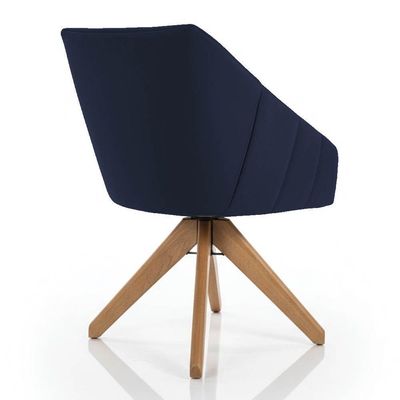 Kit 4 Poltronas Giratórias Alana Suede Azul Marinho Base De Madeira - Pallazio