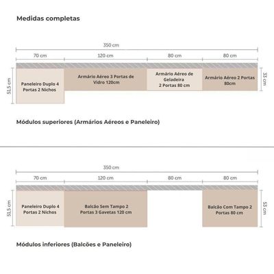 Cozinha Modulada 6 Peças Linea Luciane Patina/avela