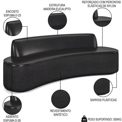 Sofá 3 Lugares Para Sala De Estar Living 180cm Koane D06 Sintético Preto - Mpozenato