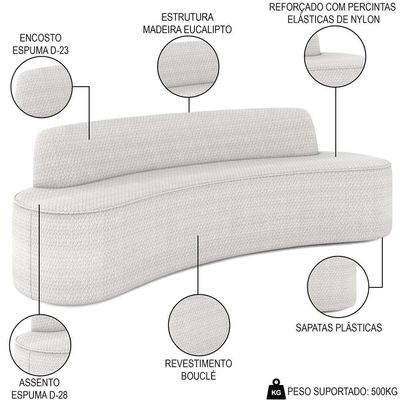 Sofá 5 Lugares Para Sala De Estar Living 300cm Koane D06 Bouclê Off White - Mpozenato