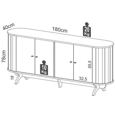 Balcão Buffet Pés Retrô 180cm 4 Portas Miles D01 Freijó/preto Fosco - Mpozenato