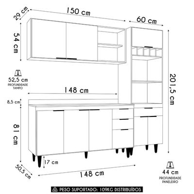 Armário De Cozinha Com Tampo Cp02 210cm Pérola Branco Z34 - Mpozenato