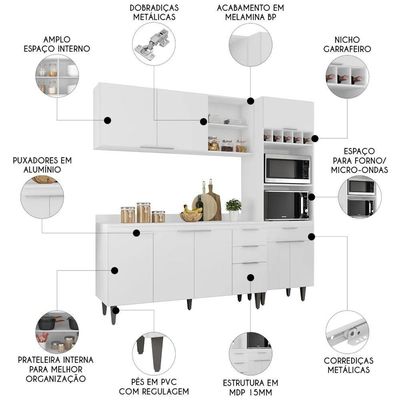 Armário De Cozinha Com Tampo Cp02 210cm Pérola Branco Z34 - Mpozenato