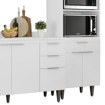 Armário De Cozinha Com Tampo Cp02 210cm Pérola Branco Z34 - Mpozenato