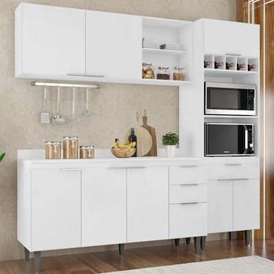 Armário De Cozinha Com Tampo Cp02 210cm Pérola Branco Z34 - Mpozenato