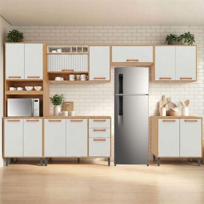 Armário De Cozinha Completa 14 Portas 2 Gavetas Núbia Madeirado/off White Madeirado/off White