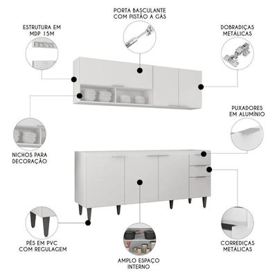 Armário De Cozinha Cp01 Para Pia 180cm Pérola Z34 Branco - Mpozenato