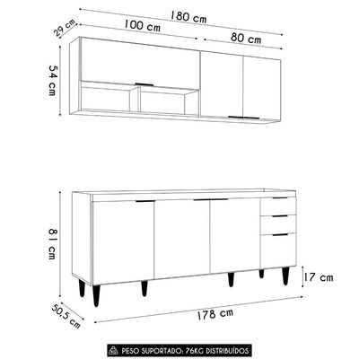 Armário De Cozinha Cp01 Para Pia 180cm Pérola Z34 Branco - Mpozenato