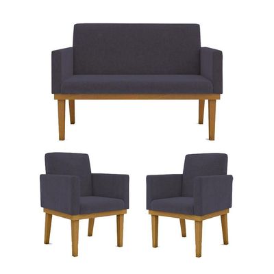 Kit Sofá Com Base Reforçada + 2 Poltronas Sala De Estar Cor:cinza