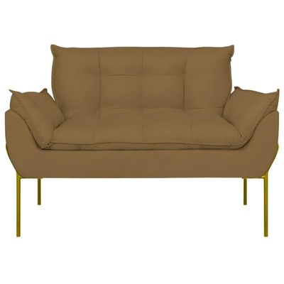 Poltrona Sofá Luxo Base Metal Dourado Recepção Escritório Capuccino