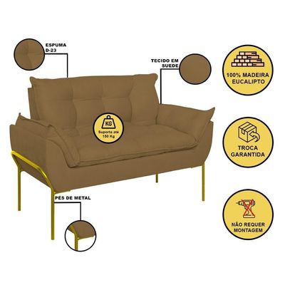Poltrona Sofá Luxo Base Metal Dourado Recepção Escritório Capuccino