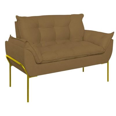 Poltrona Sofá Luxo Base Metal Dourado Recepção Escritório Capuccino