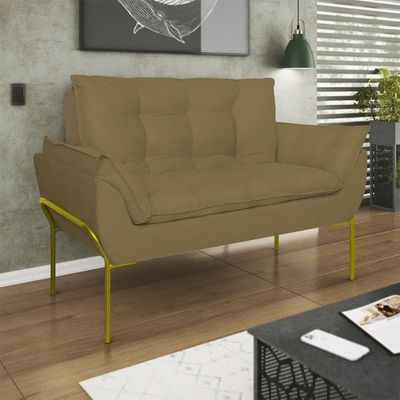 Poltrona Sofá Luxo Base Metal Dourado Recepção Escritório Capuccino