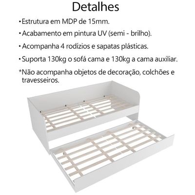 Sofa Cama Solteiro Com Auxiliar Cm8032 Branco Tecno Mobili
