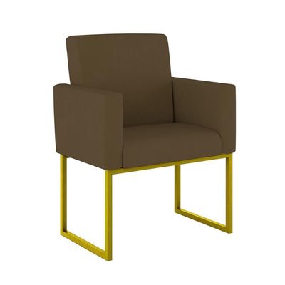 Kit Sofá 2 Lugares + 2 Poltronas Recepção Sala Base Dourada Cor:marrom Marrom