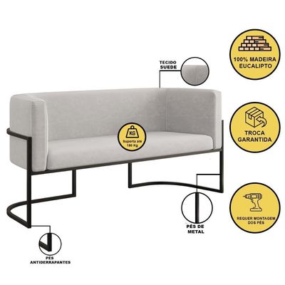 Sofá Namoradeira 2 Lugares Moderna Base Metal Black Balaqui Bege