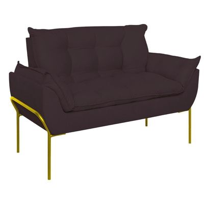 Sofá Namoradeira Base Metal Dourada Reforçada Tecido Suede Cinza