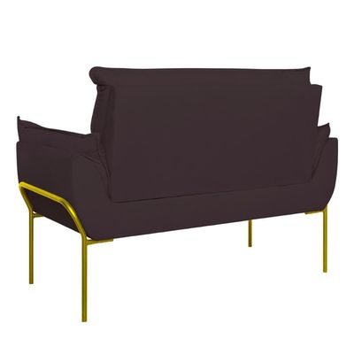 Sofá Namoradeira Base Metal Dourada Reforçada Tecido Suede Cinza