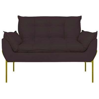 Sofá Namoradeira Base Metal Dourada Reforçada Tecido Suede Cinza