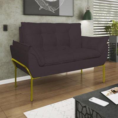 Sofá Namoradeira Base Metal Dourada Reforçada Tecido Suede Cinza