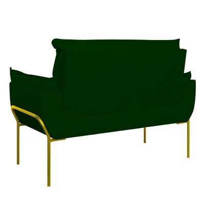 Sofá Namoradeira Base Metal Dourada Reforçada Tecido Suede Verde