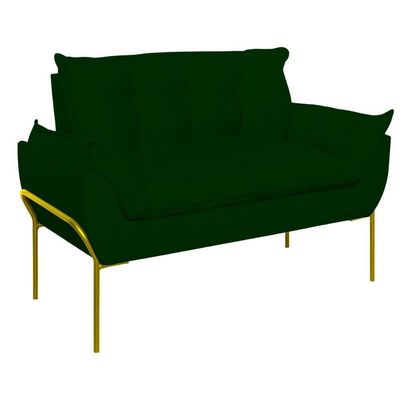 Sofá Namoradeira Base Metal Dourada Reforçada Tecido Suede Verde