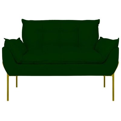 Sofá Namoradeira Base Metal Dourada Reforçada Tecido Suede Verde