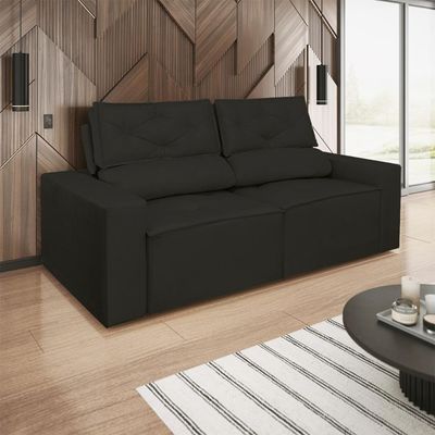 Sofá Reclinável Retrátil Luxo 2 Lugares C- Molas Balaqui Preto