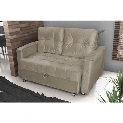 Sofá Cama Casal Reclinável Drika - Veludo Marrom Claro