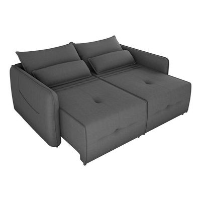 Sofá Cama 2 Lugares Com Almofadas 205cm Celine Suede Cinza Matrix Suede Cinza