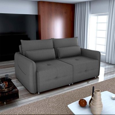 Sofá Cama 2 Lugares Com Almofadas 205cm Celine Suede Cinza Matrix Suede Cinza