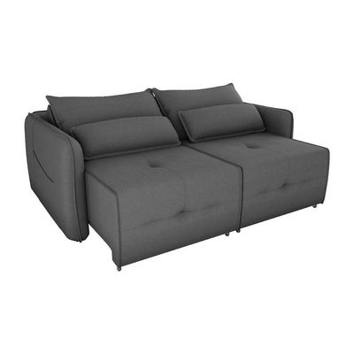 Sofá Cama 2 Lugares Com Almofadas 205cm Celine Suede Cinza Matrix Suede Cinza