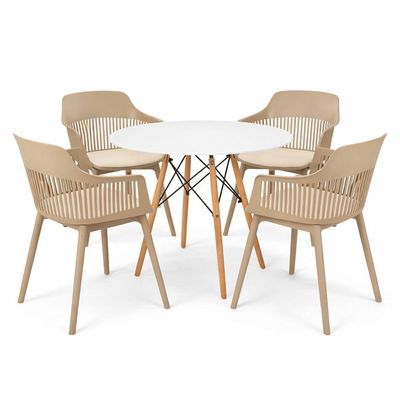 Conjunto De Jantar Mesa Eiffel Branco 110cm + 4 Cadeiras Marcela Nude
