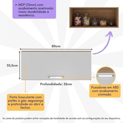 Armário Aéreo 80cm c/ 1 Porta Basculante Paris Mutimóveis