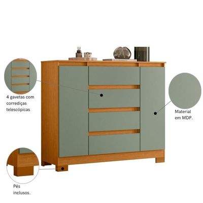 Cômoda Sapateira 2 Portas 4 Gavetas Multiuso Cinamomo