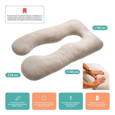 Almofada Travesseiro De Corpo Gestante Relaxante Isa Grande Macia Veludo Bege Claro - Desk Design