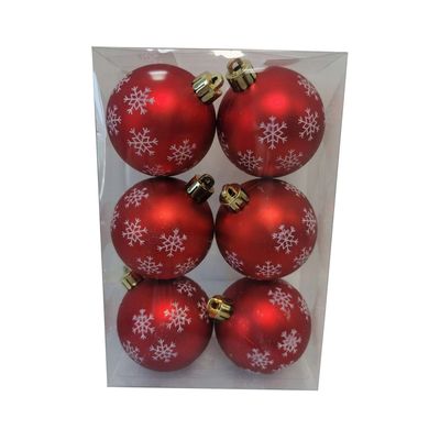 Kit Bola de Natal Flocos de Neve Vermelho Le 6 Unidades 6cm
