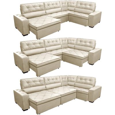 Sofa De Canto Retrátil E Reclinável Com Molas Cama Inbox Austin 3,45x2,44 Ou 2,44x3,45 Velusoft Bege